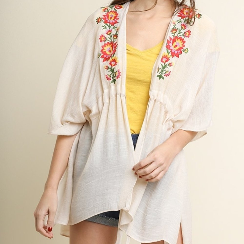 Umgee Sheer Floral Embroidered Cardigan